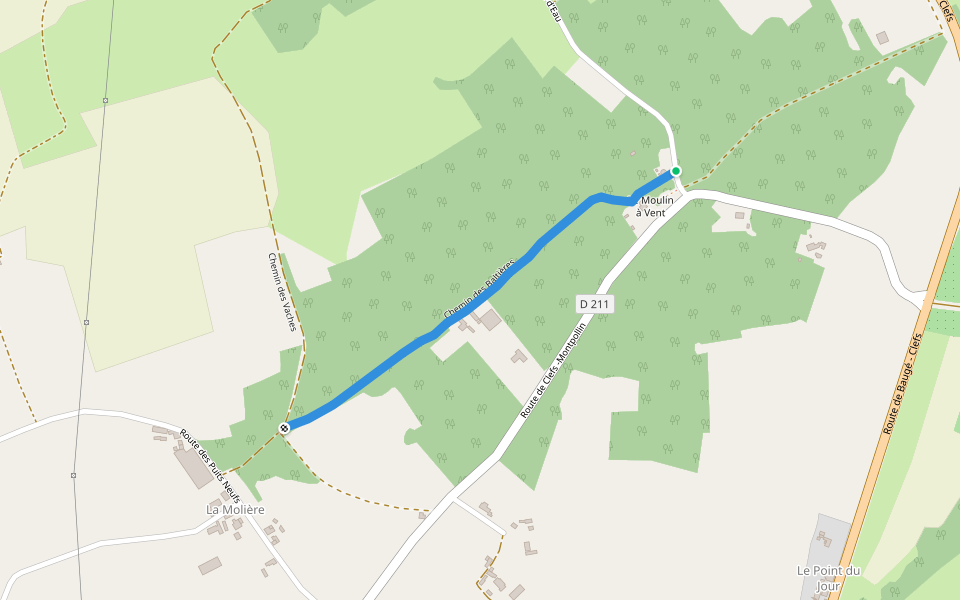 Chemin des Baltières walking route map in Baugé en Anjou