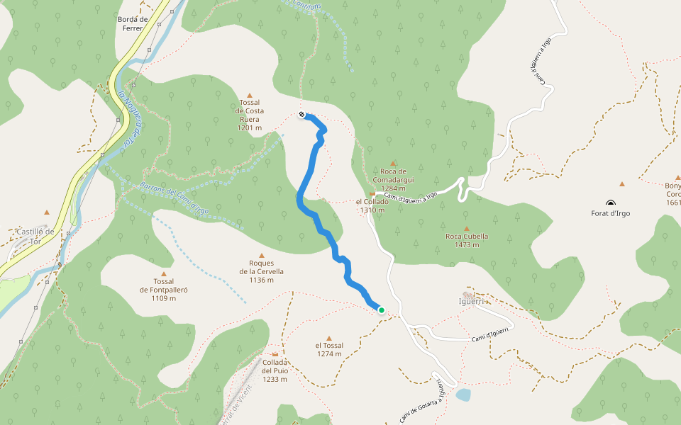 Cami del Grilló Superior walking route map in El Pont de Suert