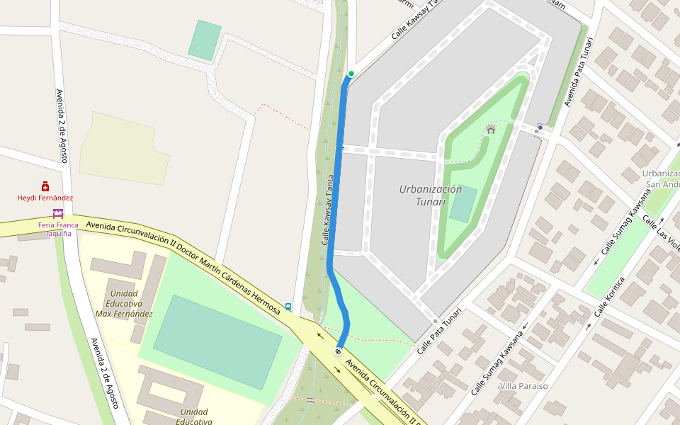 Calle Kawsay T'anta walking route map in Cochabamba