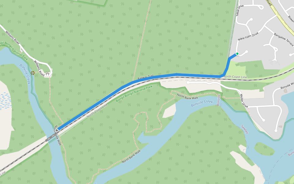 Railway Trail walking route map in Sawtell