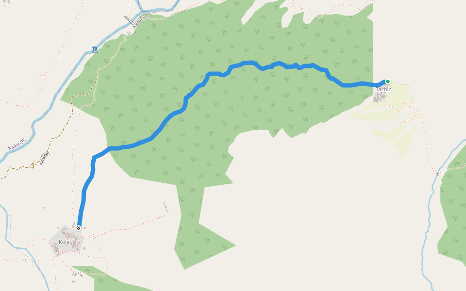 Kola to Tachin walking route map in Sahartara
