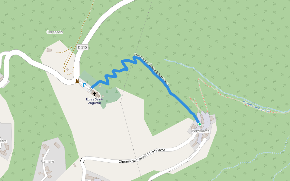 Chemin de l'Église à Pertinacce walking route map in Ortiporio