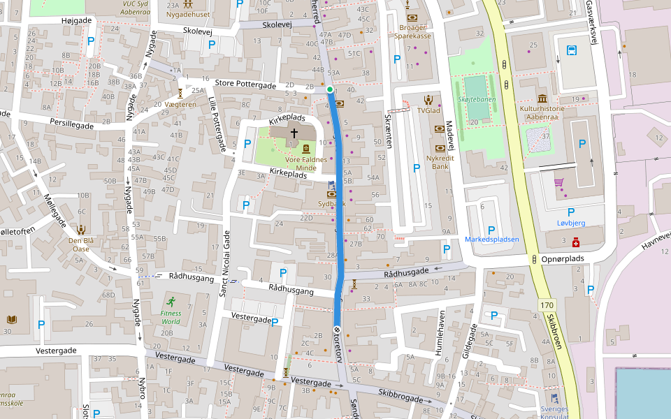 Storegade walking route map in Aabenraa