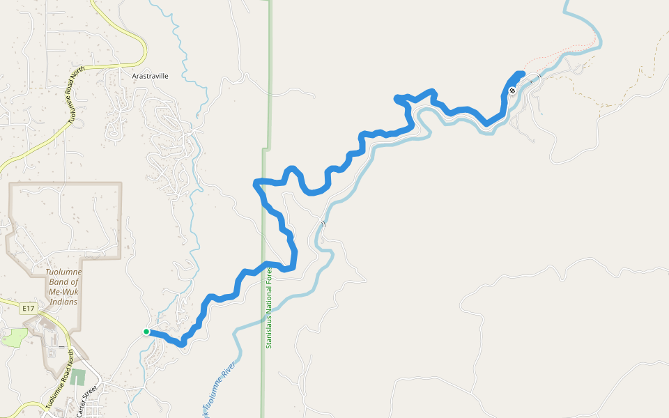 West Side Rails Trail walking route map in Tuolumne