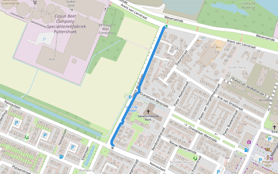 Gerrit de Voslaan walking route map in Puttershoek