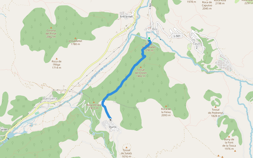Camí de Durro a Boí walking route map in Bohí