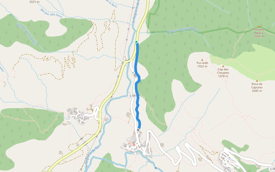 Camí de les Roquetes walking route map in Erill la Vall