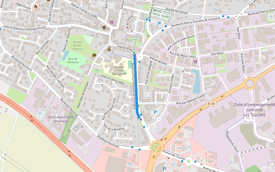 Boulevard Paul Dumaine de la Josserie walking route map in Pacé