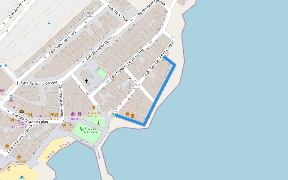 Calle Juan Pedro Rodríguez Cruz walking route map in Puertito de Güímar