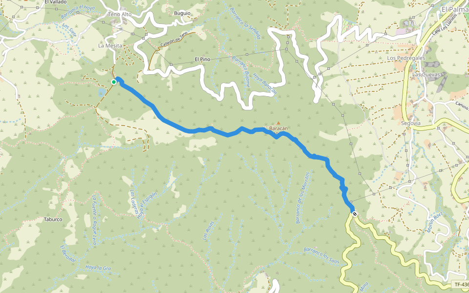 Camino de Baracán walking route map in Buenavista del Norte