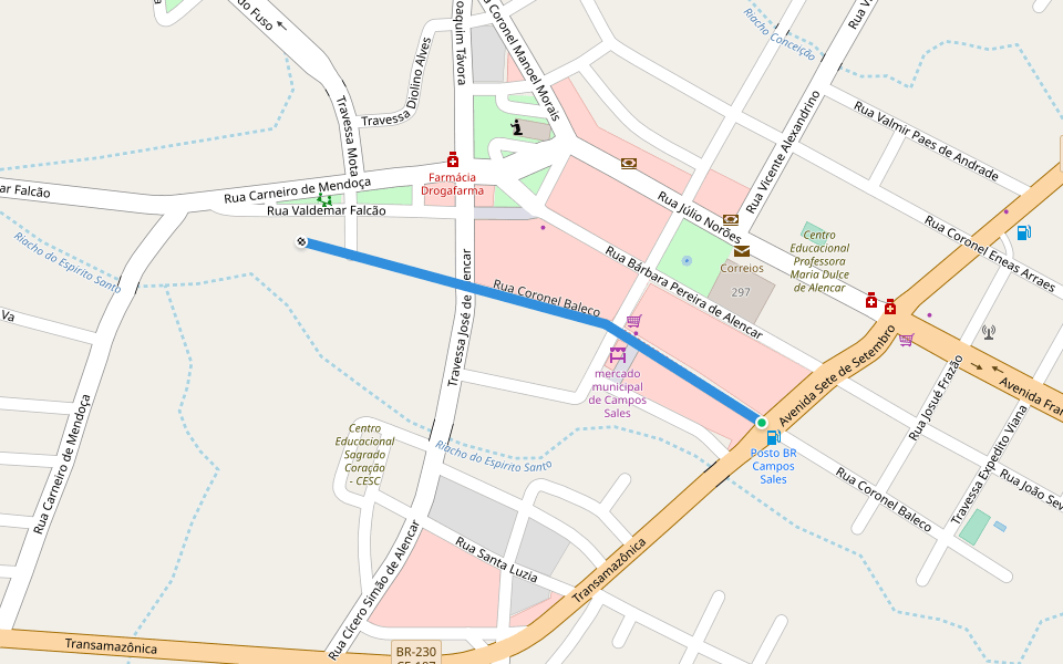 Rua Coronel Baleco walking route map in Campos Sales