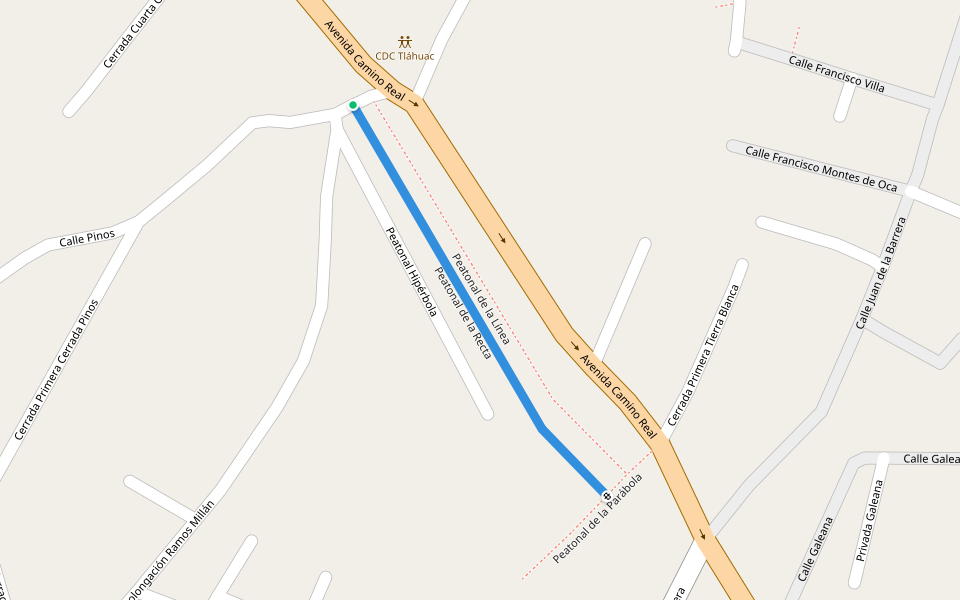 Peatonal de la Recta walking route map in San Juan Ixtayopan