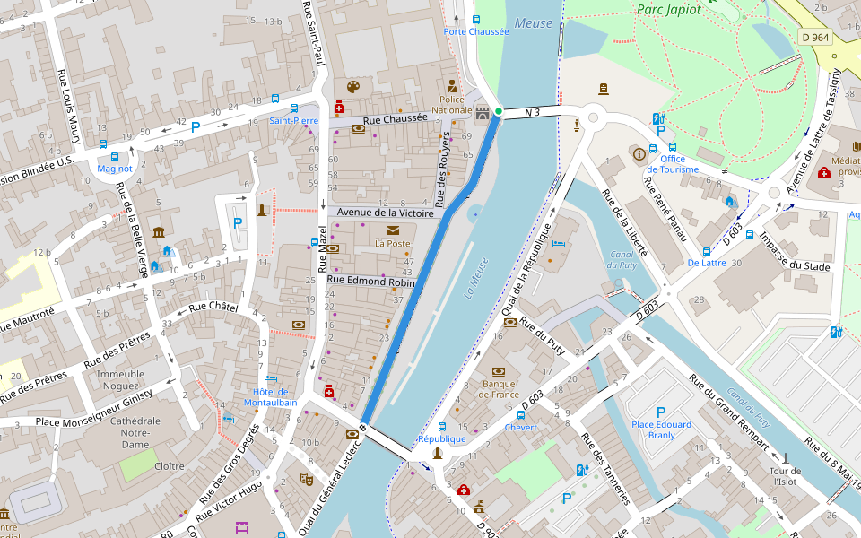 Quai de Londres walking route map in Verdun