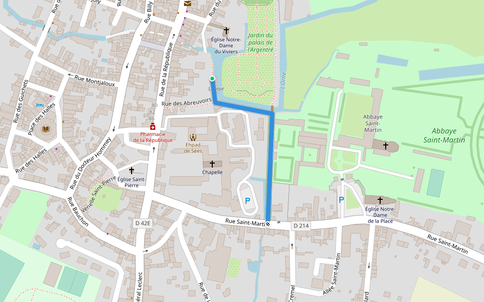 Allée Saint-Benoist walking route map in Sées