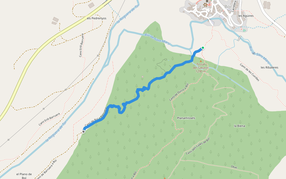 Camí de Boí a Barruera walking route map in Bohí