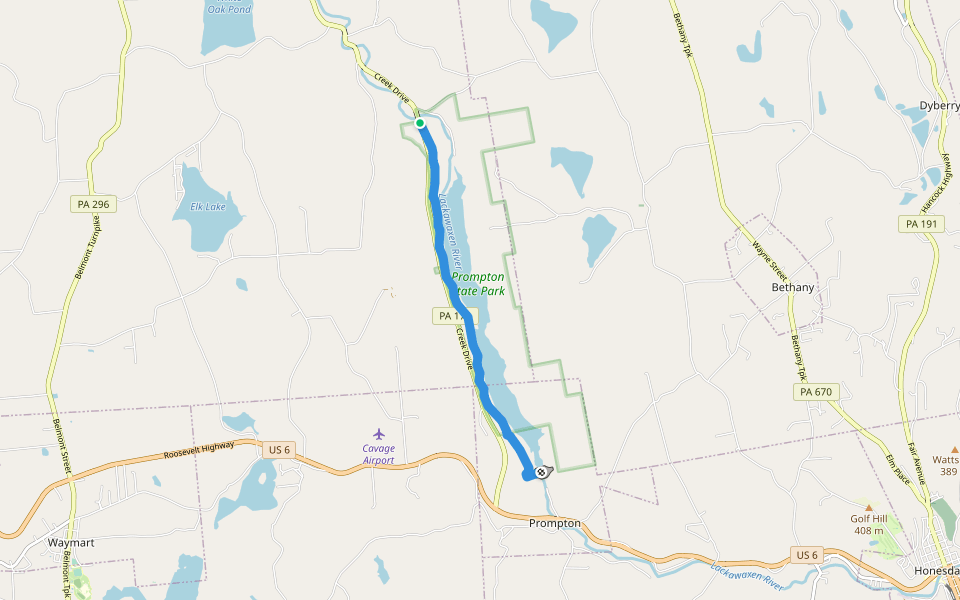 West Shore Trail walking route map in Prompton