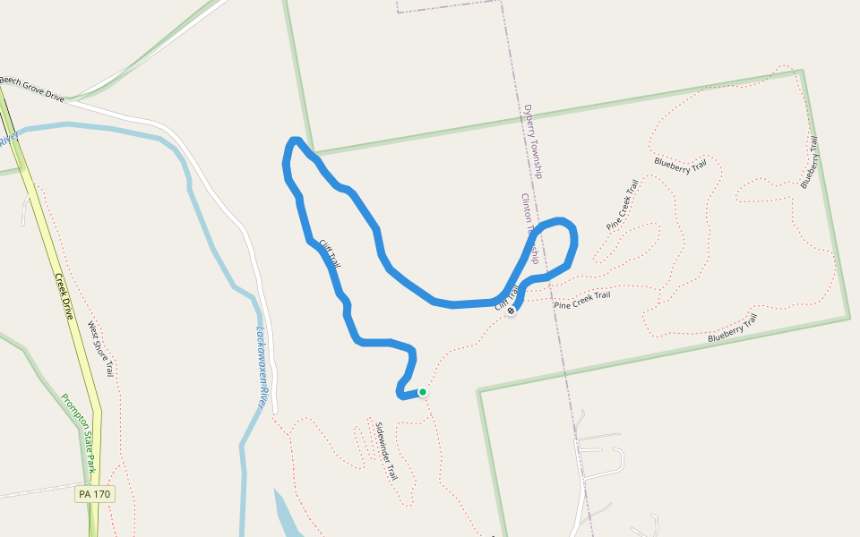 Cliff Trail walking route map in Honesdale