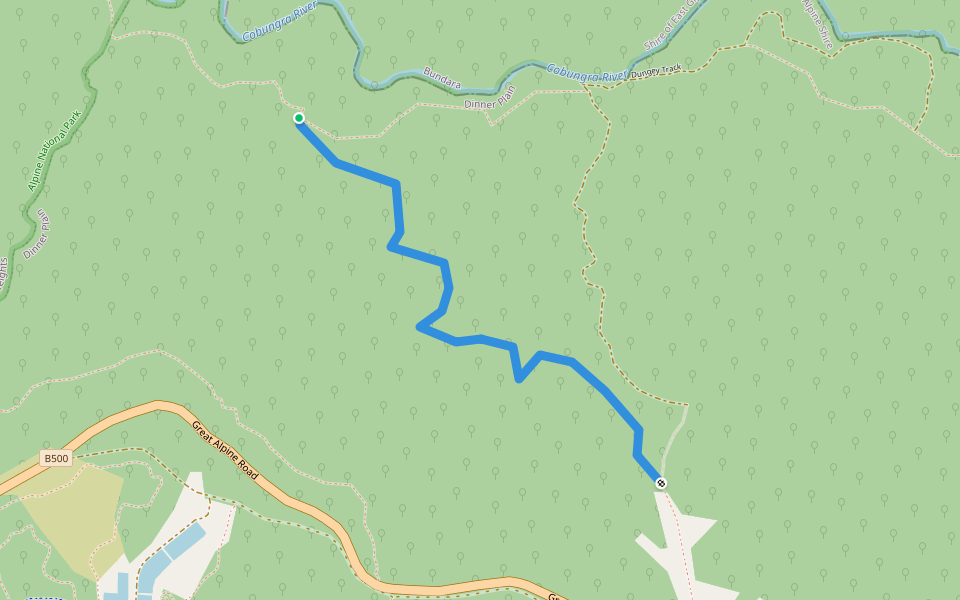 Government Road (overgrown) walking route map in Dinner Plain