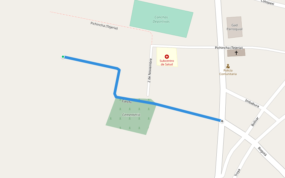 Carchi walking route map in Tulcan