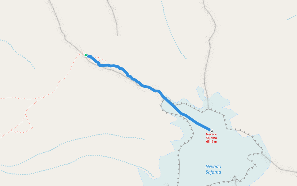 Ruta Normal Nevado Sajama walking route map in Oruro