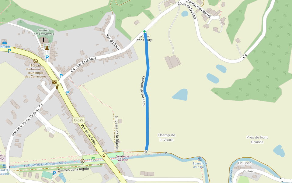Chemin de Boulémi walking route map in Les Cammazes