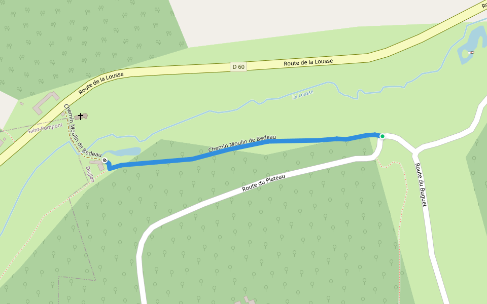 Chemin Moulin de Bedeau walking route map in Daglan