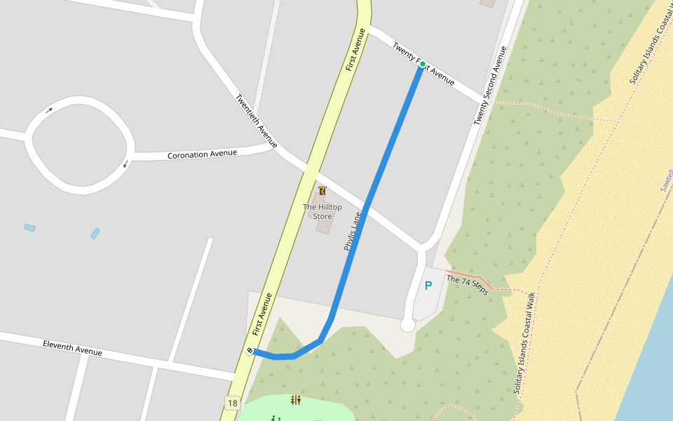 Phylis Lane walking route map in Sawtell
