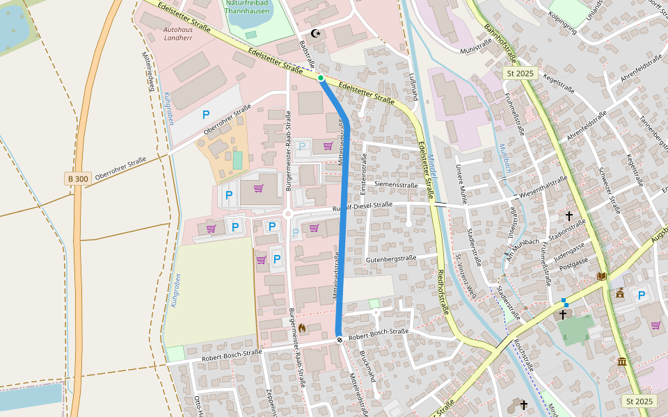 Mittelriedstraße walking route map in Thannhausen