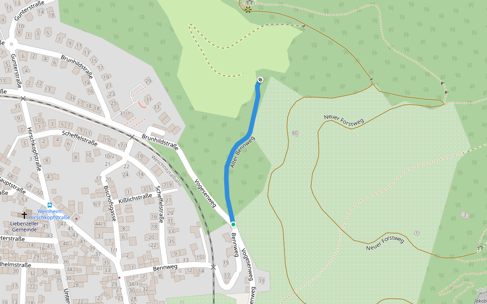 Alter Bennweg walking route map in Weinheim