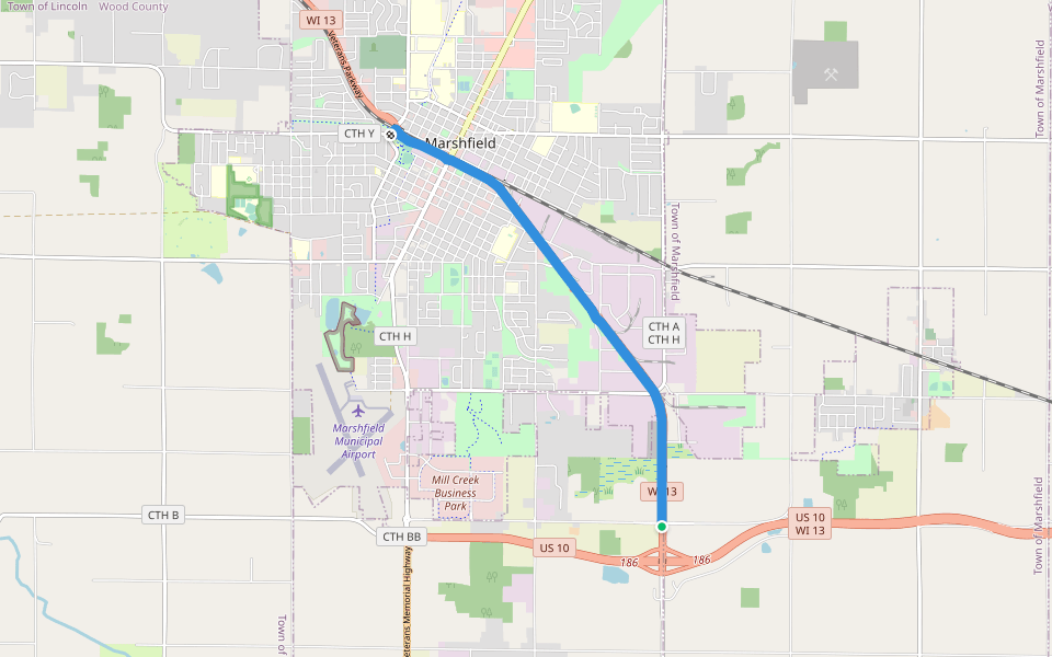 Veterans Parkway Trail walking route map in Marshfield