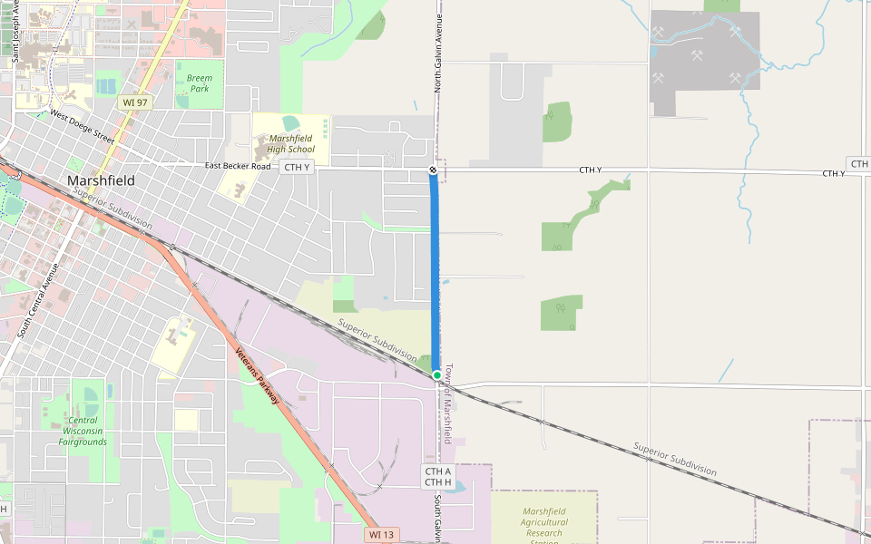 Galvin Avenue Trail walking route map in Marshfield