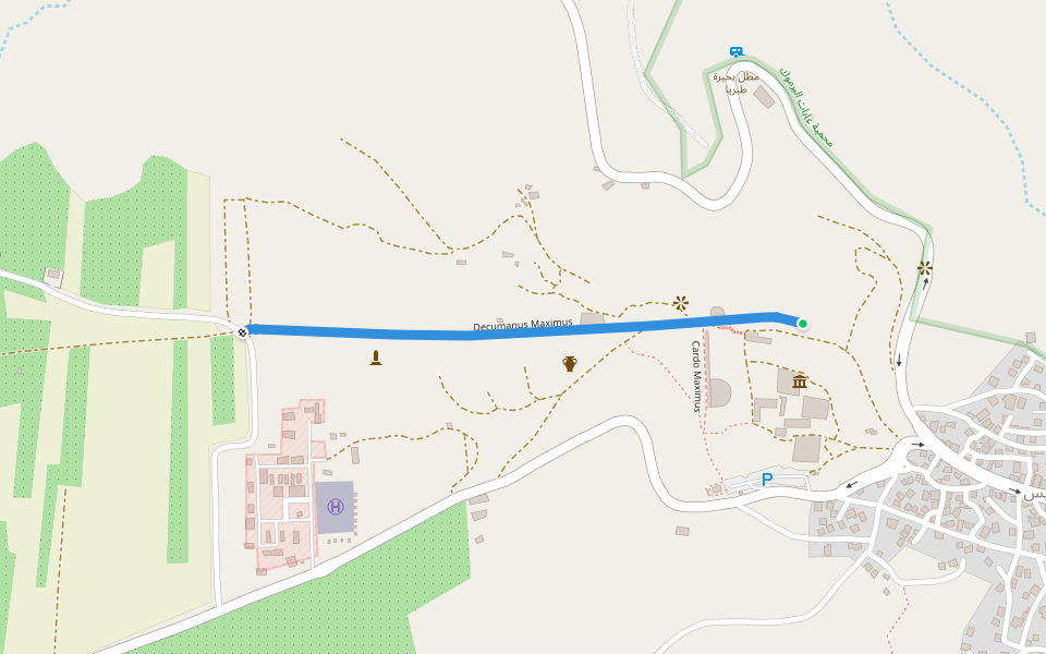 Decumanus Maximus walking route map in Umm Qais