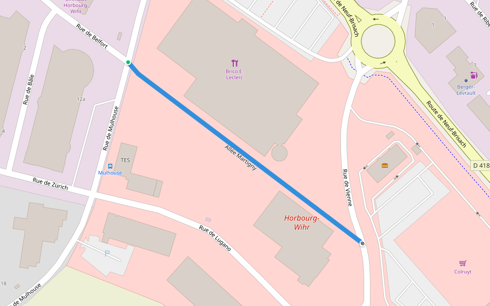 Allée Martigny walking route map in Horbourg-Wihr