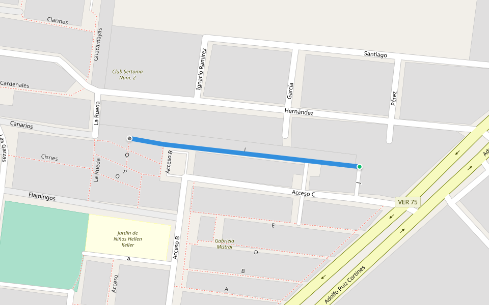 J walking route map in Poza Rica de Hidalgo