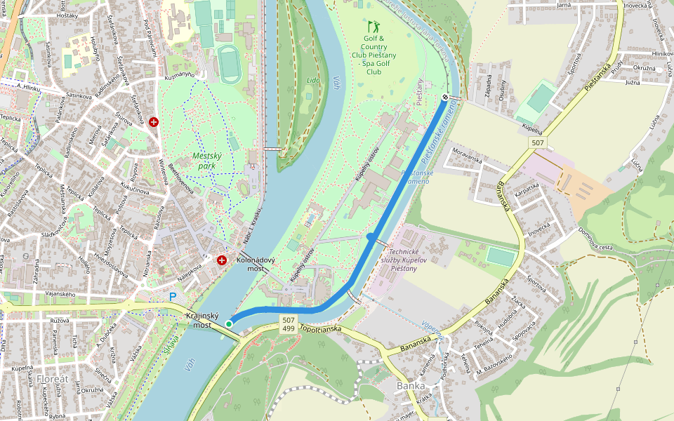 Nábrežie Justusa Jána Torkosa walking route map in Hubina