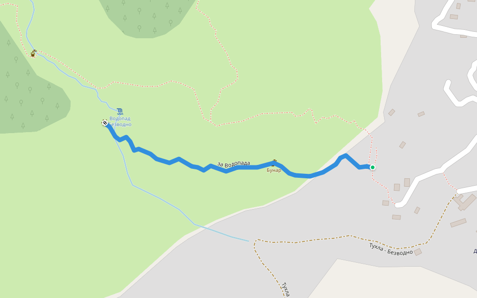 за Водопада walking route map in Bashevo