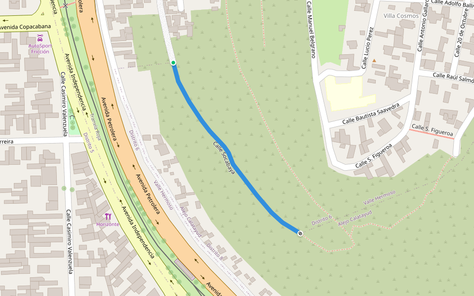 Calle Socabaya walking route map in Cochabamba