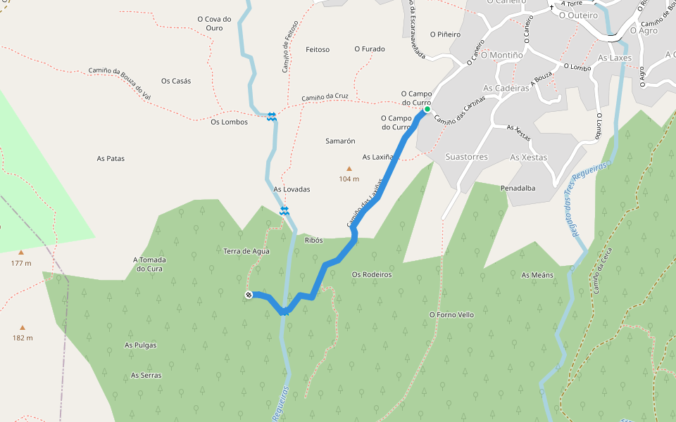Camiño das Laxiñas walking route map in Baredo