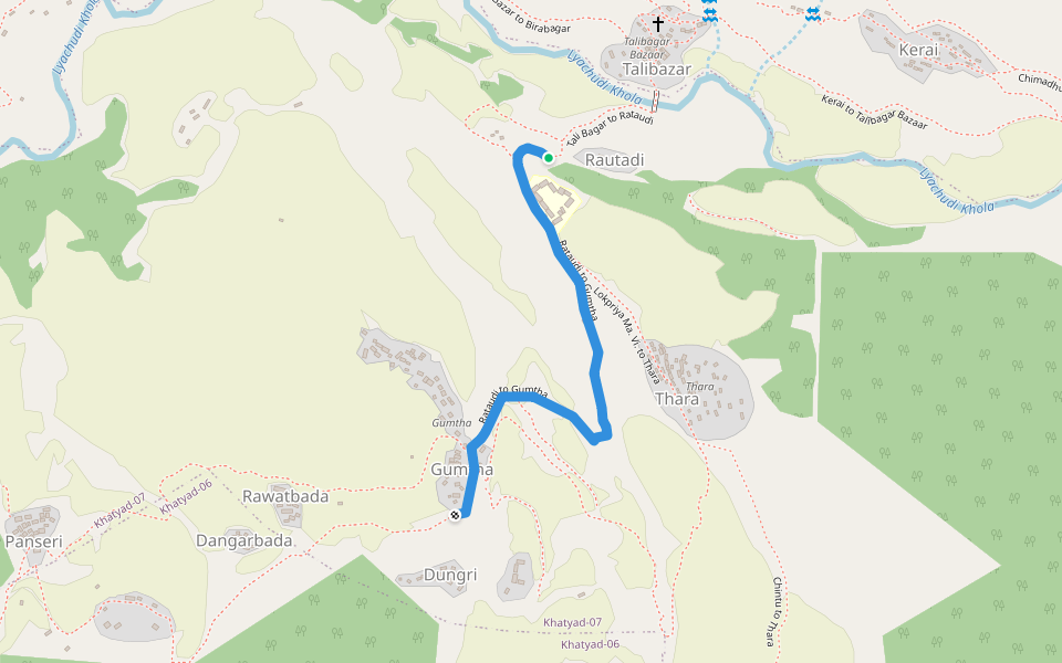 Rataudi to Gumtha walking route map in Gumtha