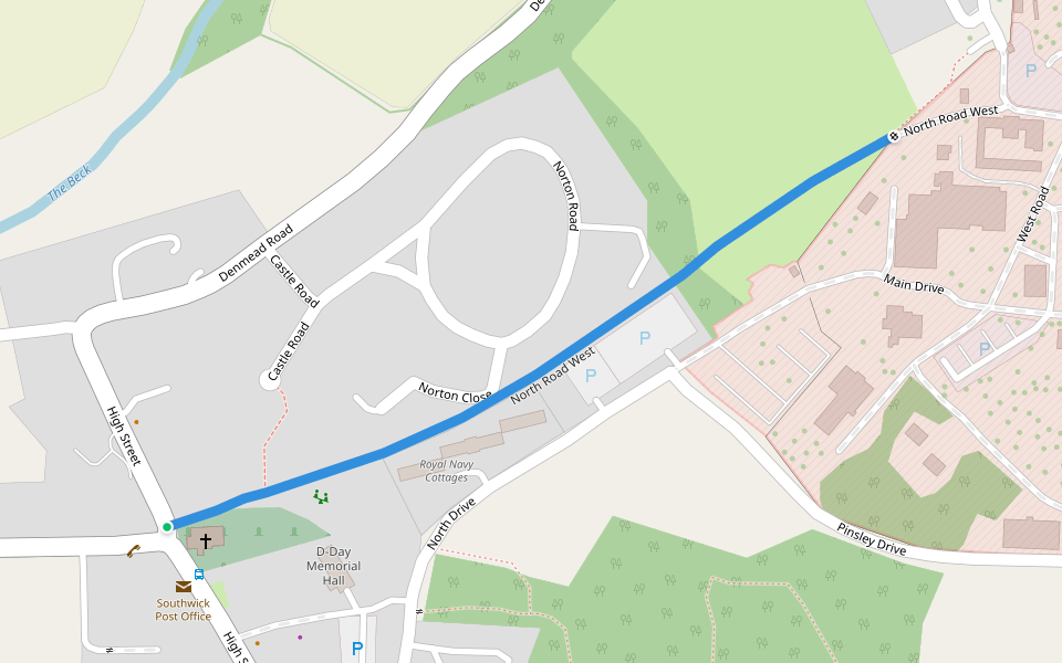 North Road West walking route map in Southwick