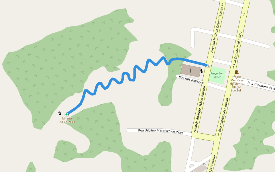 Praça Bom Jesus walking route map in Monte Alegre do Sul