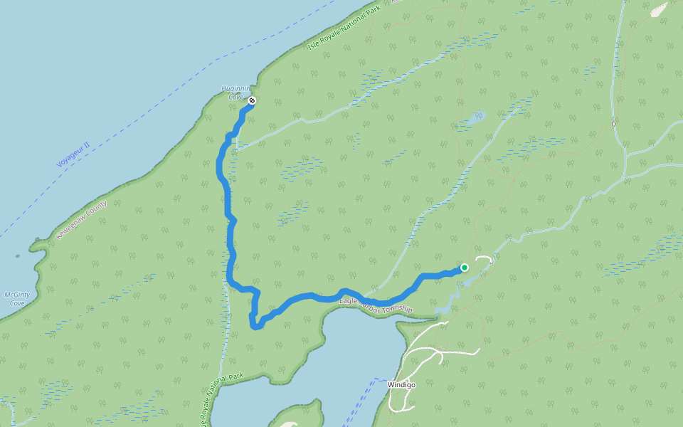 West Huginnin Trail walking route map in Windigo