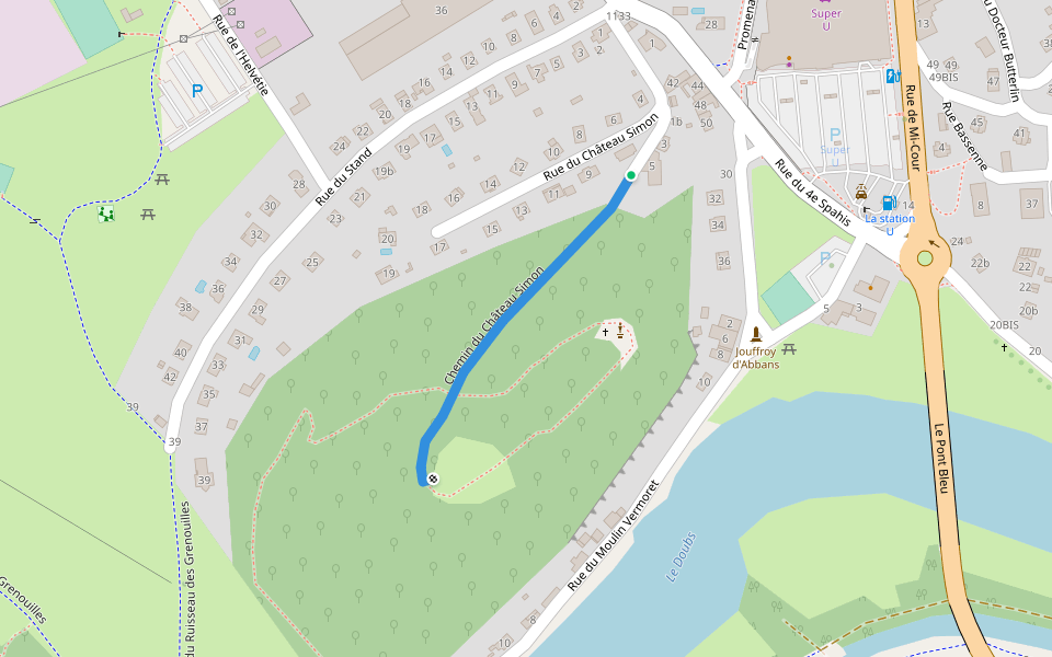 Chemin du Château Simon walking route map in Baume-les-Dames