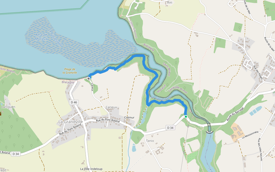 Sentier Côtier sur Hillion (Le Pont Rolland-Carieu) walking route map in Hillion