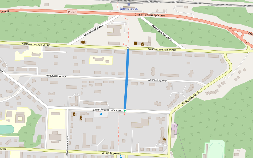 Клубная улица walking route map in Divnogorsk