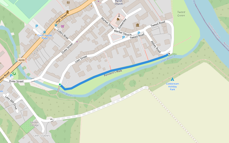 Penitent's Walk walking route map in Coldstream