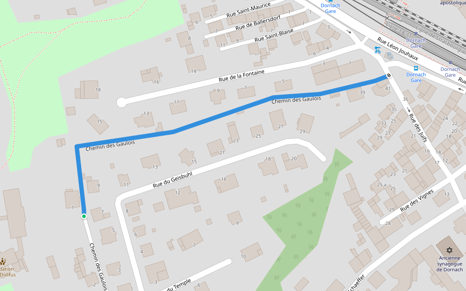 Chemin des Gaulois walking route map in Mulhouse