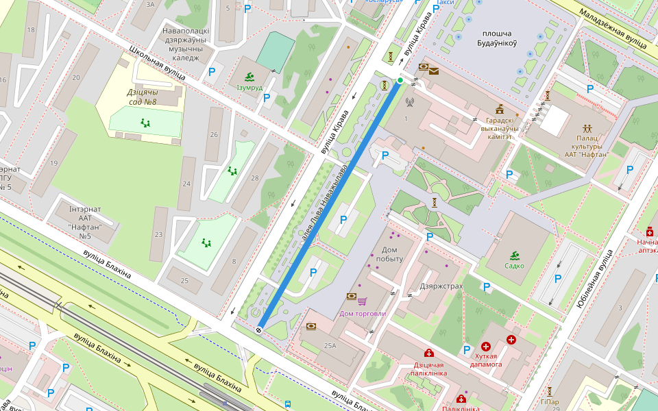 алея Льва Наважылава walking route map in Navapolack