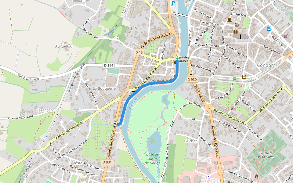 Chemin de la Digue walking route map in Condom