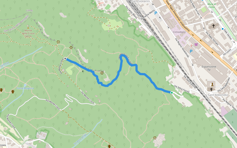 Sentiero Sant'Eutichio walking route map in Como